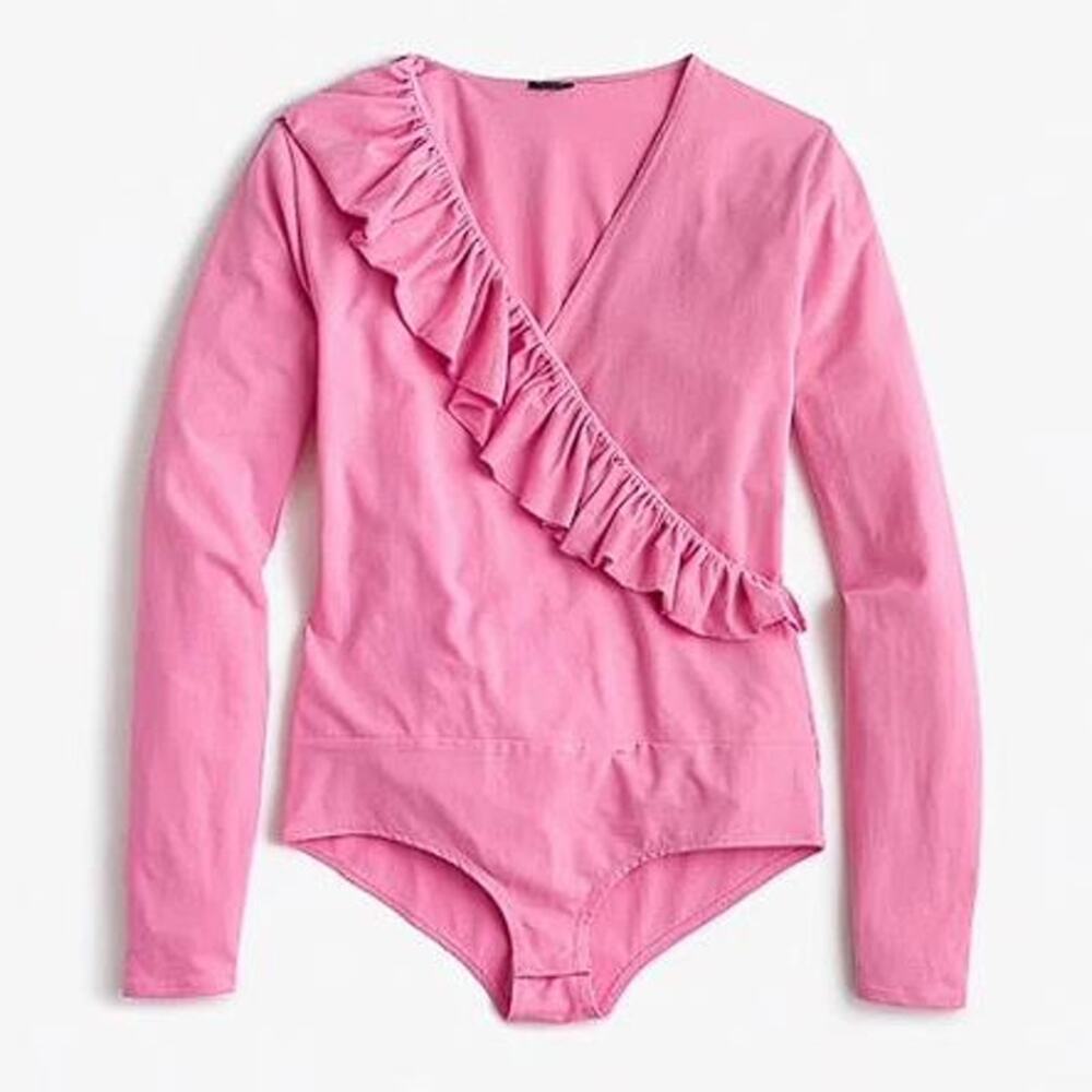 J.CREW Women's Ruffle-Front Wrap Bodysuit Size XL In Deep Blossom